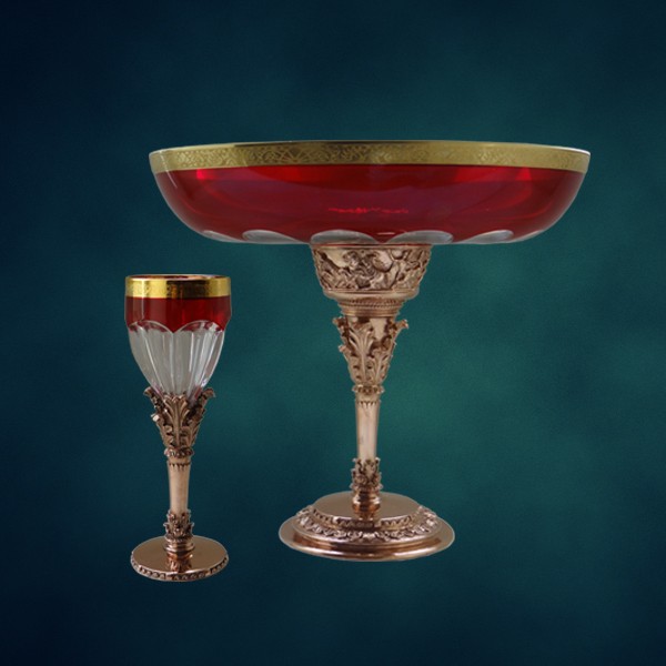 Художественное столовое серебро по авторским эскизам-вазы и бокалы коллекции Греческие Мотивы